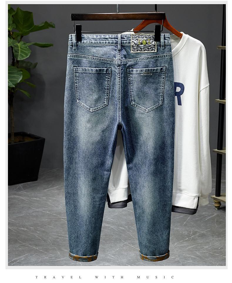 Jeans for men, high-end ruffian handsome, trendy embroidery and printing, elastic slim fit, small straight leg,_voghion.com