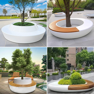 Fiberglass Round Tree Pool Stool Wooden Surface Outdoor Park Community Square Block Flower Bed Planting Pool Landscape Flower Pool