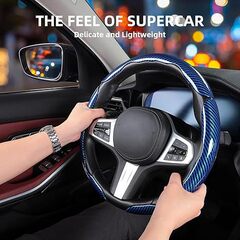 車用カーボンファイバーステアリングホイールカバーの国境を越えた特別供給、滑り止めと耐摩耗性のバタフライウィングデザインの3点セット、スポーツスタイルのバックル