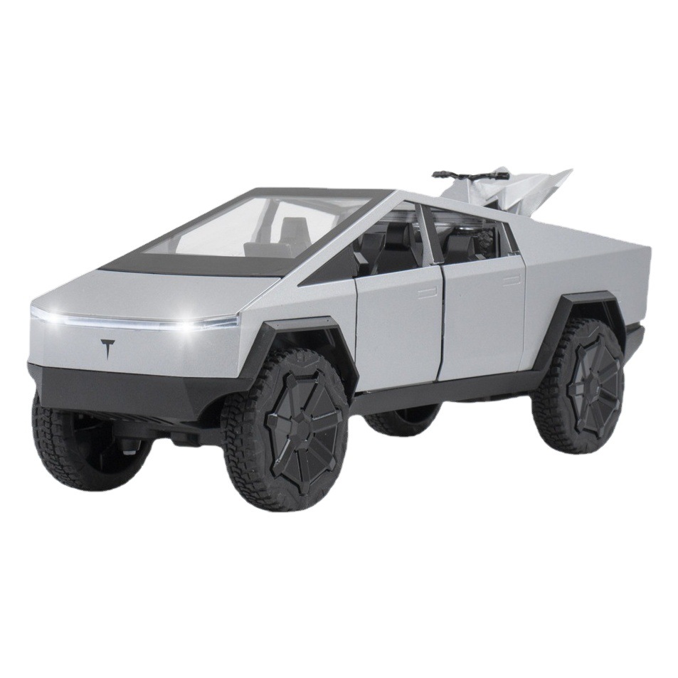 Coche de aleación modelo de coche 1:24 nueva energía Tesla camioneta Tire hacia atrás con sonido y luz fuera de la carretera coche sonido modelo adornos