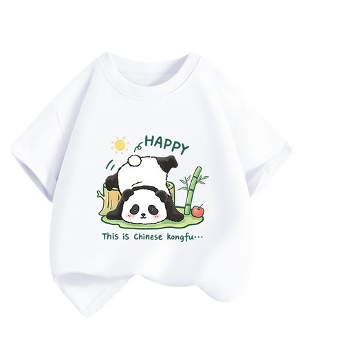 2353# Boys' and Girls' 100% Cotton Blue Short-Sleeve T-Shirts Children's Summer Tops for Middle Kids Crew Neck Base Layer Shirts Trendy