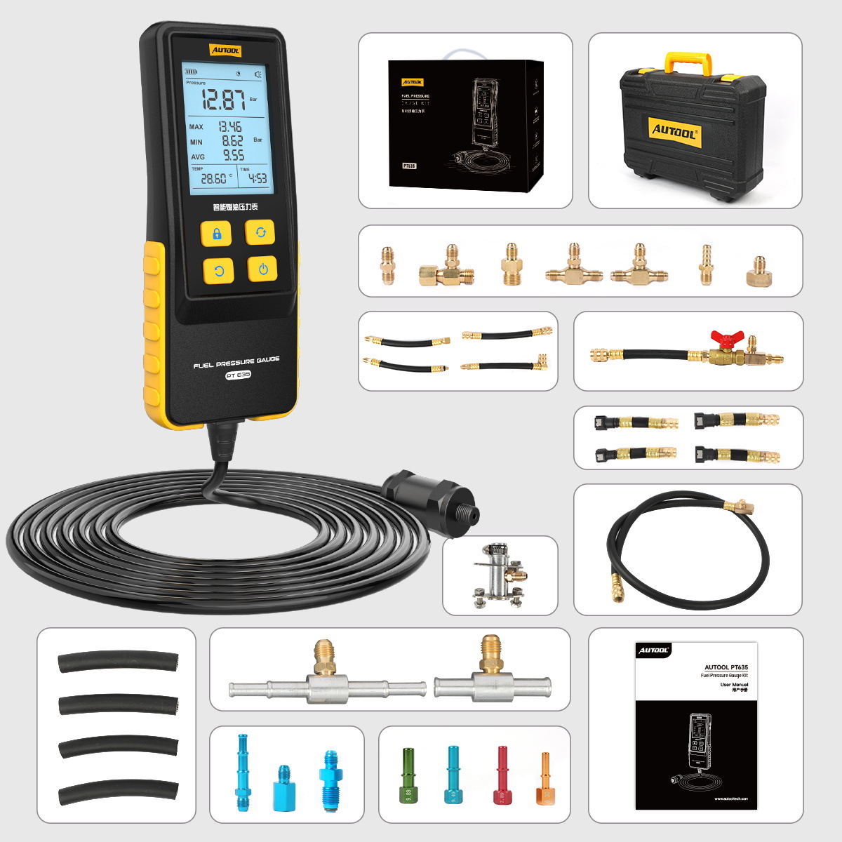 Medidor Digital Inteligente de Presión de Combustible AUTOOL PT635