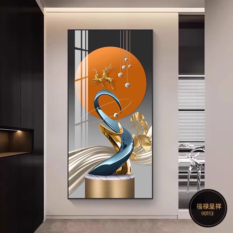 Entrar en el hogar nueve peces pintura decorada pasillo de la sala de estar pintura colgante nuevo alce atmosférico pintura mural vertical