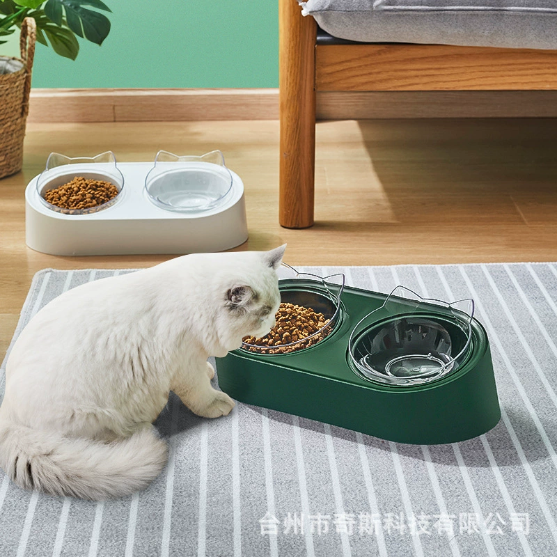 Оптовая продажа фабрики прозрачный двойной чаша кошачья чаша косой рот защиты шеи высокие ноги питьевой кошачьей еды миска корм для домашних животных