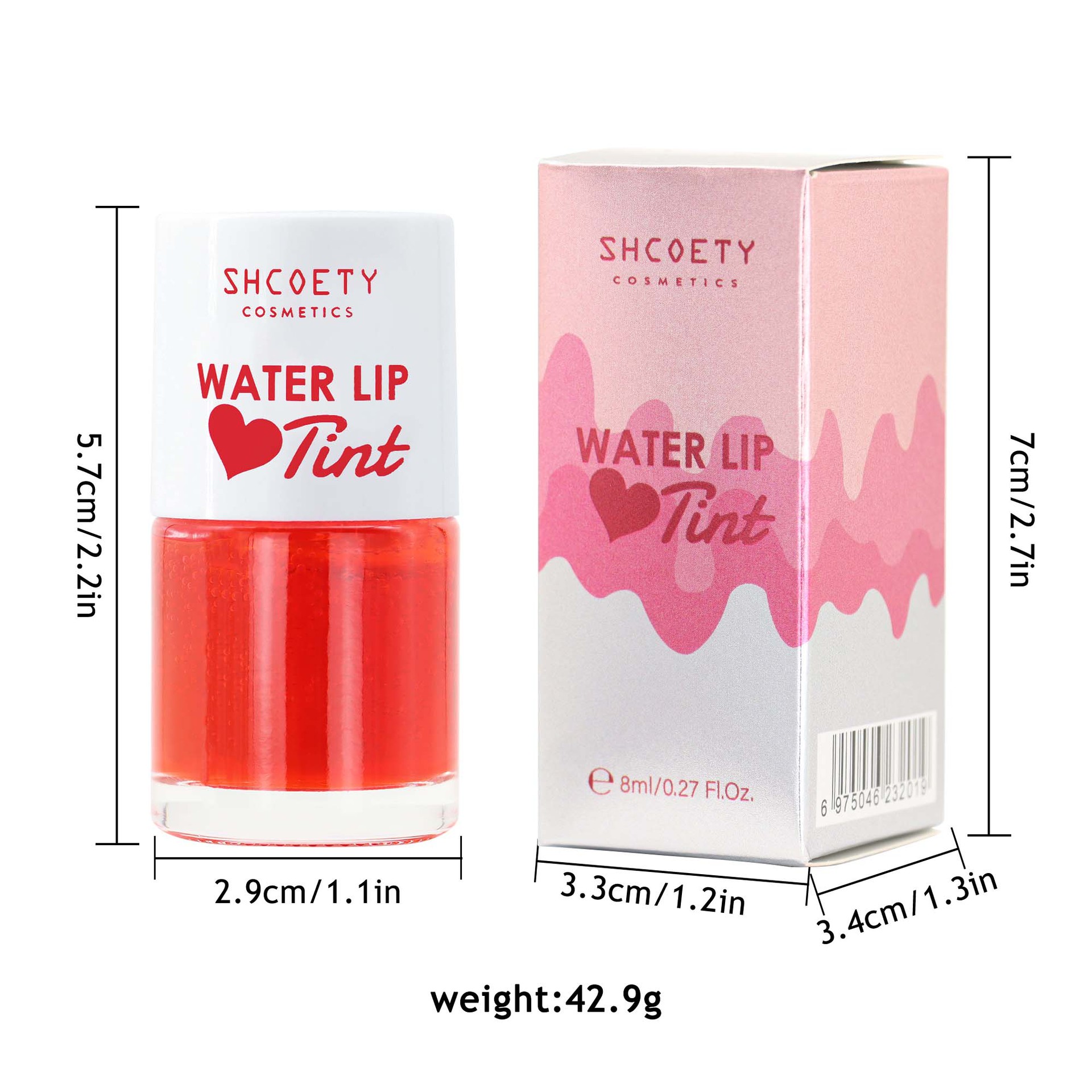 SHCOETY's cross-border bestseller, a new type of beauty product that does not stick to the red water on the cup mouth, does not fade, and is a matte and long-lasting lip gloss Specification drawing