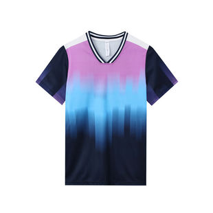 Polyester Contrasting Color Table Tennis Short-Sleeved Tops Universal Badminton Clothing Quick-Drying Sports Outdoor Loose Men's and Women's Competition Training
