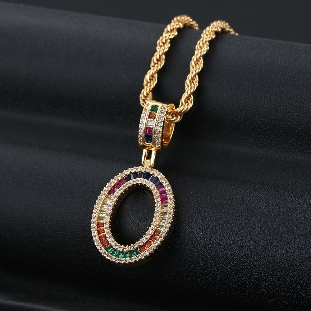 Hip Hop Color Zircon 26 English Letter Copper Necklace
