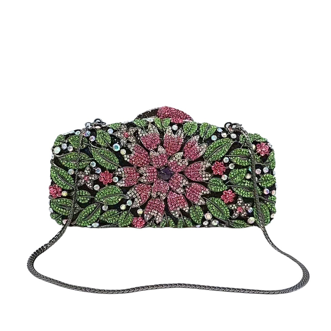 Bolsa de banquete de diamantes de cristal de corte, bolsa de diamantes de flores, bolsa de banquete de mujer, bolsa de noche de piedra