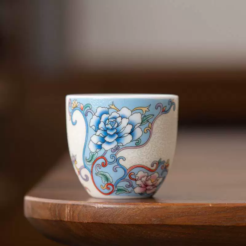 Master cup tea cup handmade silk silver peony master cup ceramic kung fu tea set single tea cup tea cup