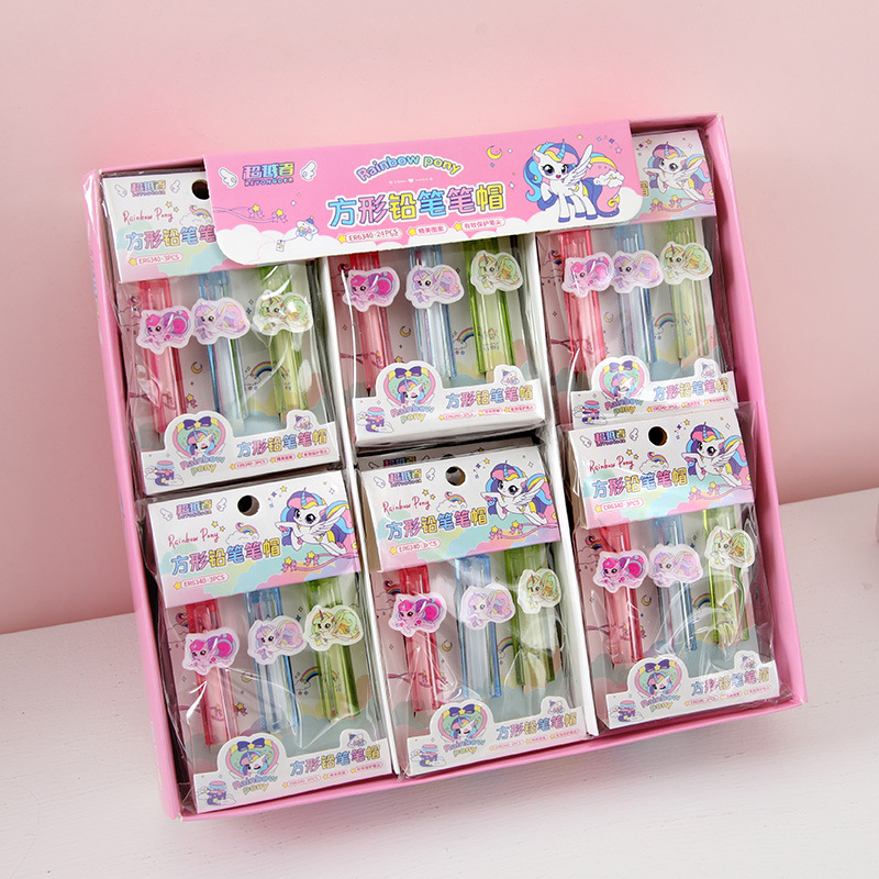 Creativo pony parche lápiz tapa de lápiz de alto valor facial protección de lápiz de núcleo continuo estudiantes de primaria aprendizaje suministros de papelería