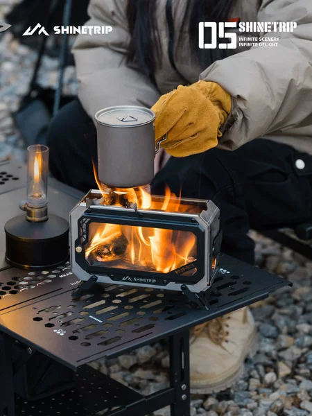 ShineTrip Mountain Fun Cooking and Tea Brewing Fire Stove, Wood-Burning Stove, Stainless Steel Portable Desktop Fire Pit, Water Boiling Stove