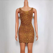 跨境热卖性感无袖闪亮水钻连衣裙欧美女歌手gogo演出服派对晚礼服