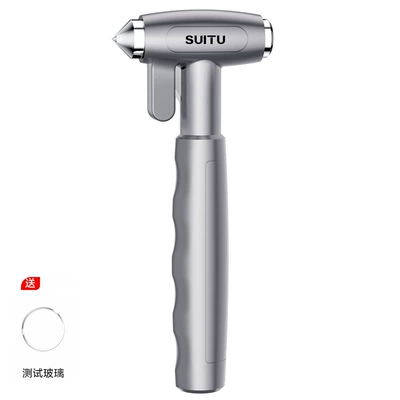 Vehicle-Mounted Safety Hammer for Cars, Buses, and Coaches; Emergency Escape Hammer with Long Handle for Breaking Windows (Qəza çəkici) - safety-hammer-silver-with-test-glass