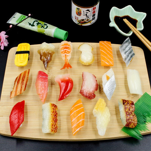 Simulation sushi model children's toys Japanese food playthings shooting decorative props salmon fillet dishes