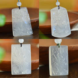 厂家批发高冰玉髓生肖龙吊坠白玛瑙山水牌挂件男女款龙头玉石项链