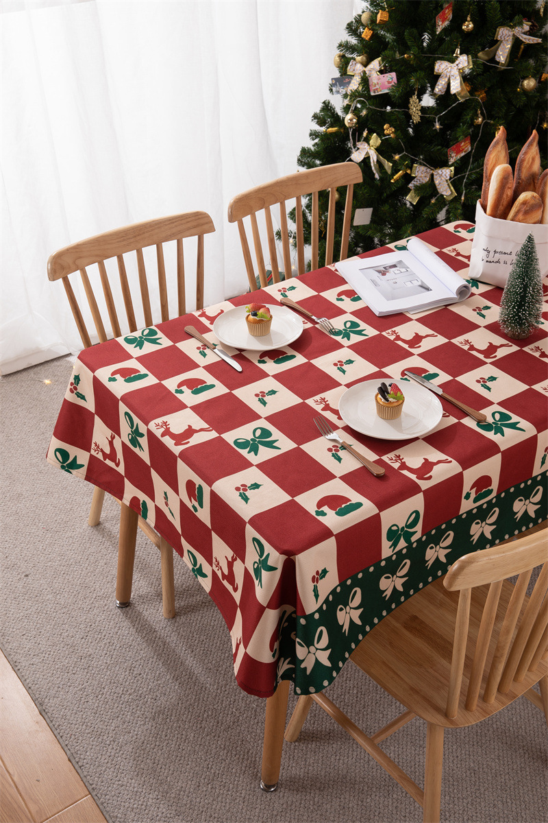 Tovaglia natalizia con bandiera da tavolo stampata in poliestere impermeabile, decorazione natalizia, con fiocco di neve e fiore di alce_voghion.com