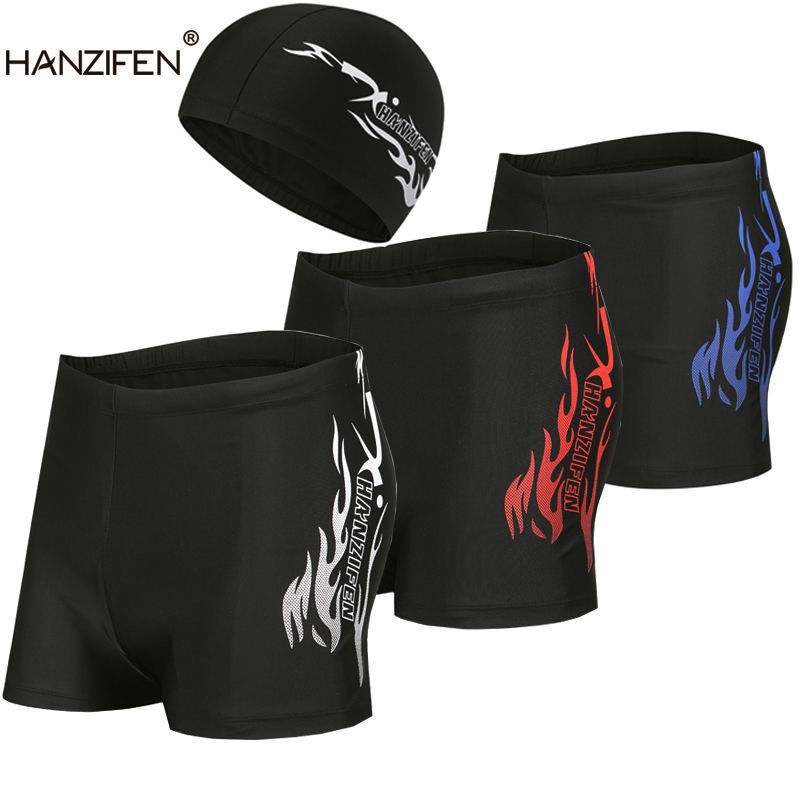 European and American style wholesale swimming trunks men's boxer quick-drying beach pants adult swimming suit men's swimming cap swimsuit