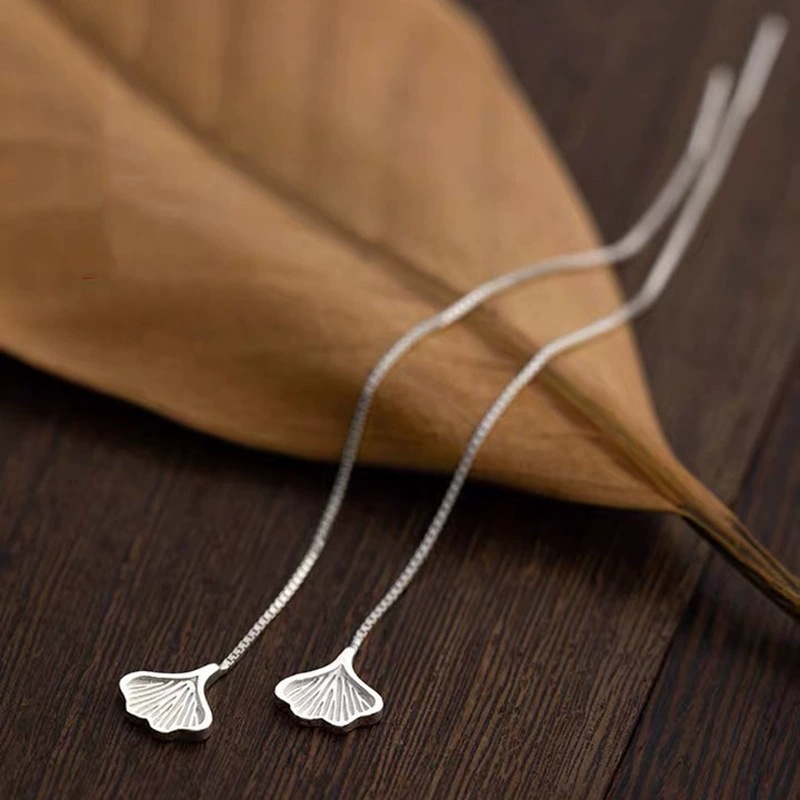 Korean Style Jewelry Simple Ginkgo Leaf Long Ginkgo Ear Wire Earrings Women's Retro Literary Elegant Earrings Fashion