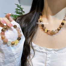 天然水晶黑金超七手链项链冰耀石萤石月光石老山檀木黄水晶黄塔晶