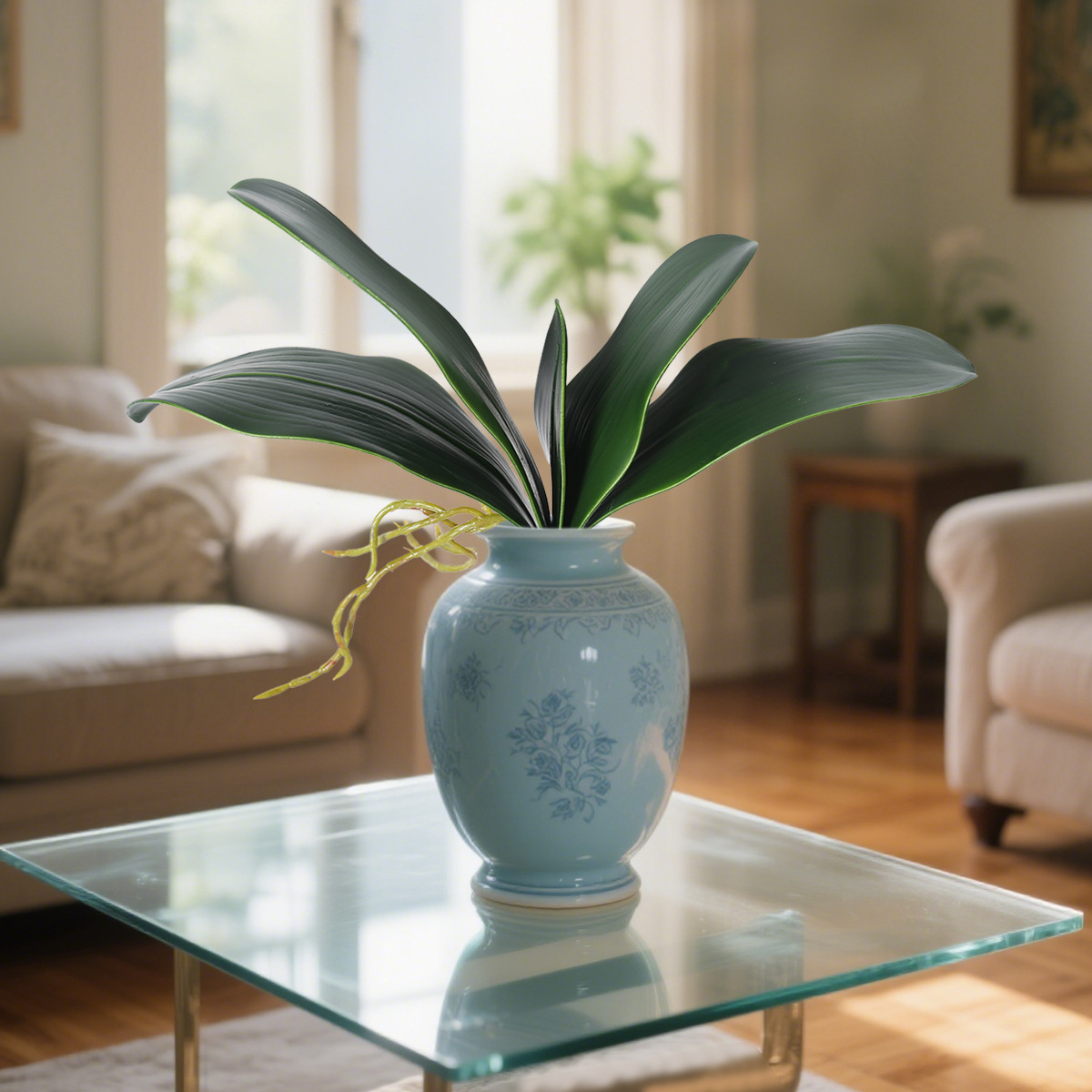 Simulación de hoja de phalaenopsis, pegamento suave, hoja de clivia PU, hoja de phalaenopsis de alta gama, accesorios de malla de seda, arreglos florales