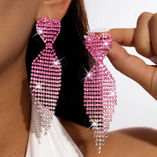 欧美银针镶钻心形流苏耳钉小众高级感百搭耳环时尚夸张气质耳饰女