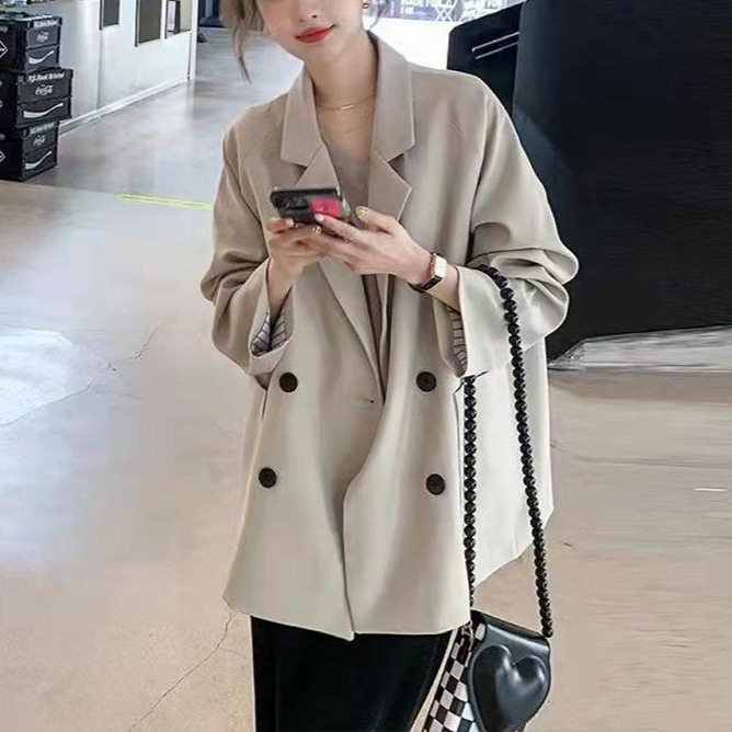 Áo khoác vest nữ công sở dáng trung bình, form rộng, tay dài, kiểu mới xuân thu — Màu trắng nhạt, đen, Màu trắng nhạt - phiên bản nâng cấp với chất liệu vải tốt hơn, Phiên bản nâng cấp màu đen với tay nghề tốt hơn