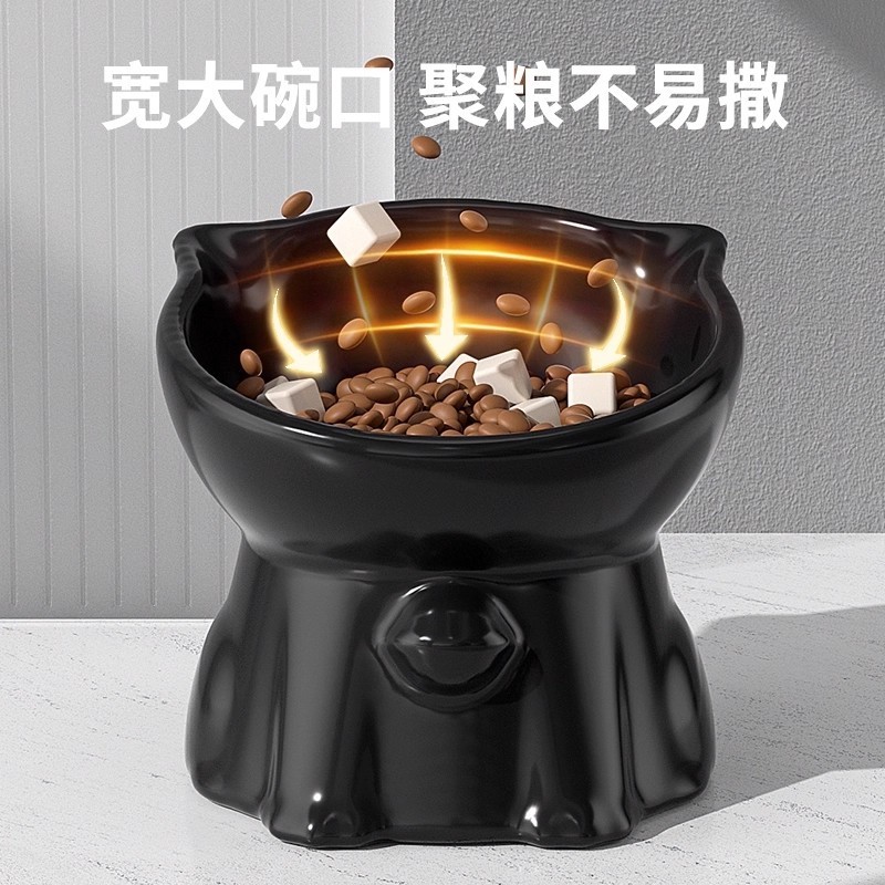 猫碗陶瓷猫食盆高脚斜口护颈防黑下巴猫咪饭碗防打翻宠物狗喝水碗|undefined