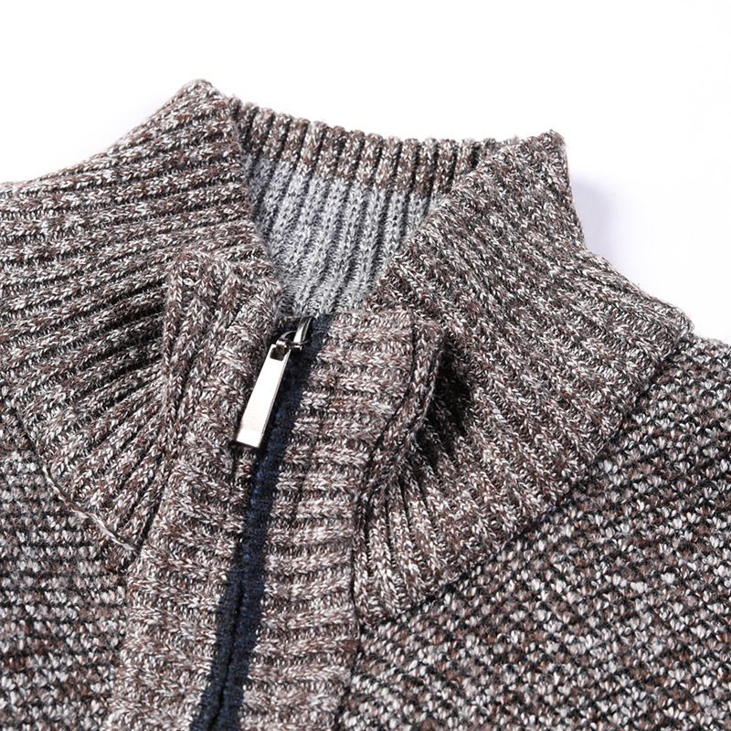 Herbst Und Winter Plus Fleece Verdickt Große Größe männer Pullover Stehkragen Strickjacke Hemd Schlank Mantel Männer_voghion.com
