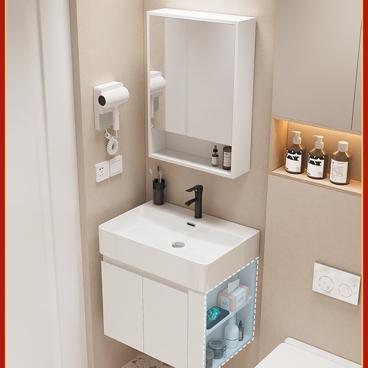 Mueble de baño Baño pequeño apartamento lavabo gabinete combinación Lado de almacenamiento de madera maciza lavabo integrado mesa de lavado