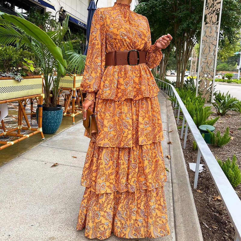 Women's Ruffled Skirt Classic Style Standing Collar Printing Long Sleeve Ditsy Floral Maxi Long Dress Street display picture 2