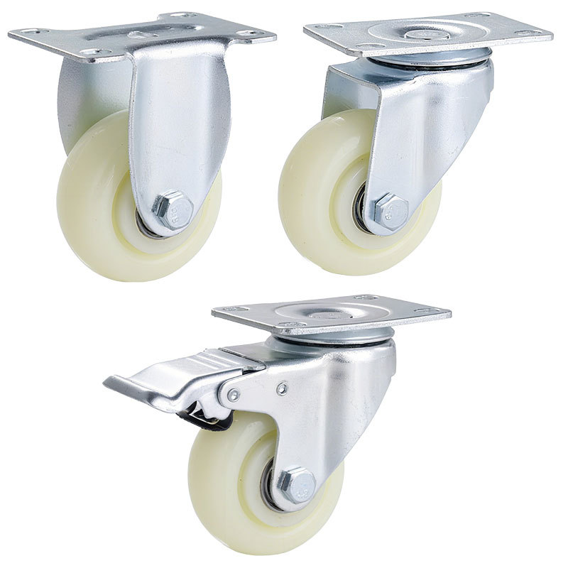 Rueda para Carro Industrial de 3, 4, 5 Pulgadas de Nylon y PP, Placa Plana, Giratoria con Freno, para Muebles