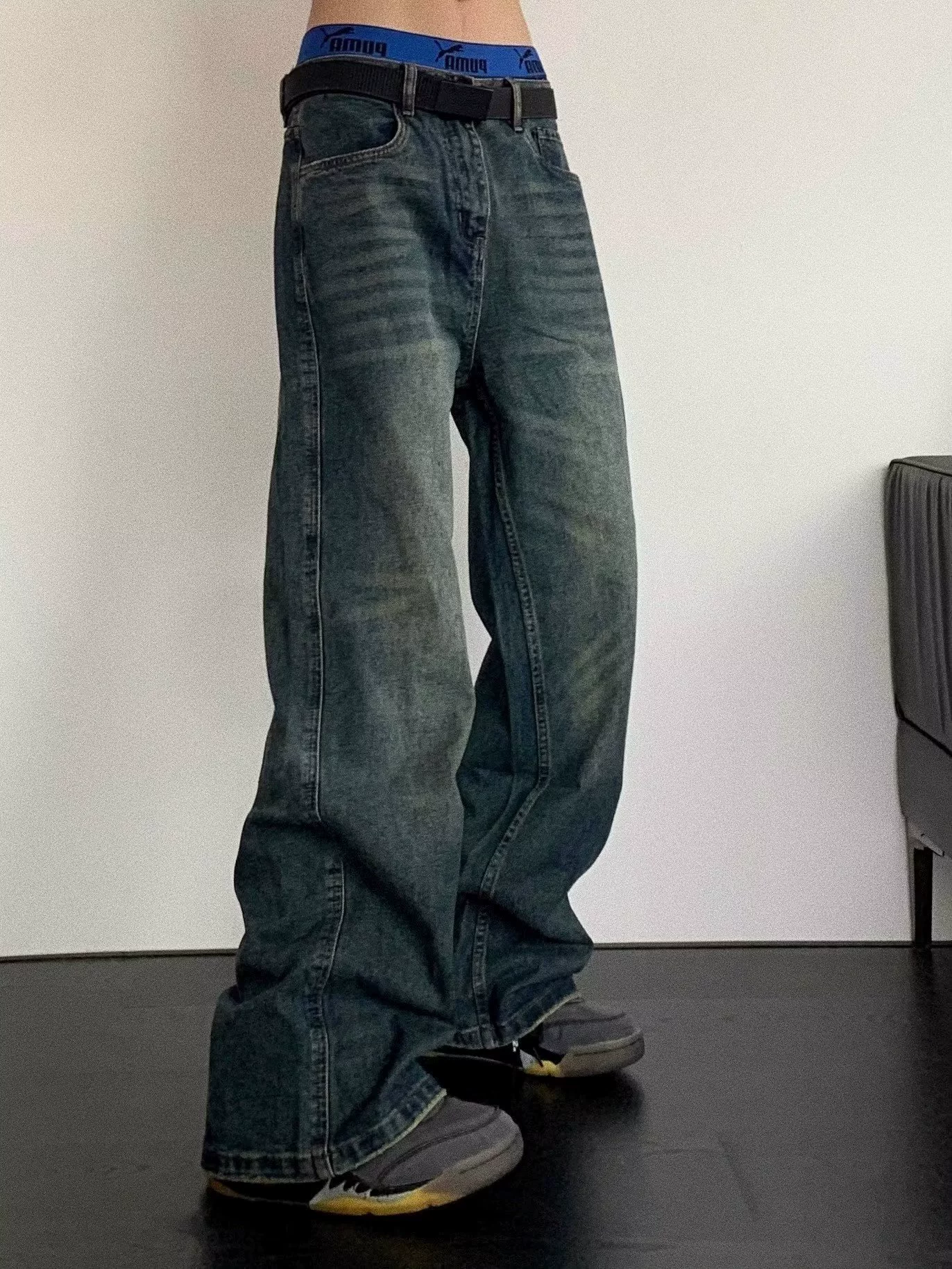 Европейский и американский стиль в повседневной жизни, washed и distressed, свободные прямые casual брюки для мужчин хип-хоп, ретро стиль