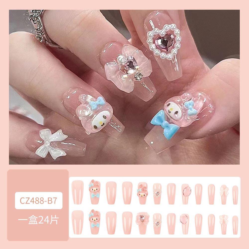 Nuevo parche de uñas falso parche de uñas desmontable mariposa perla diamante incrustado largo desgaste parche de uñas al por mayor ins