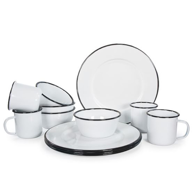 Foreign trade export enamel picnic tableware export foreign trade camping self-driving outdoor picnic Cup dishes and dishes set