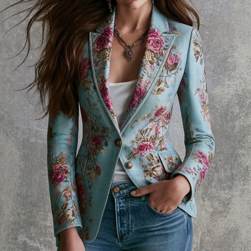 European and American cross-border independent brand women's autumn and winter fashion casual retro floral print blazer European and American cross-border independent brand women's autumn and winter fashion casual retro floral print blazer