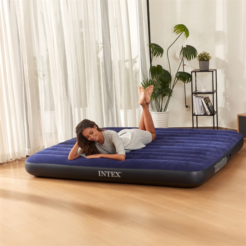 INTX original blue outdoor camping inflatable bed flocking double air mattress air mattress car wholesale