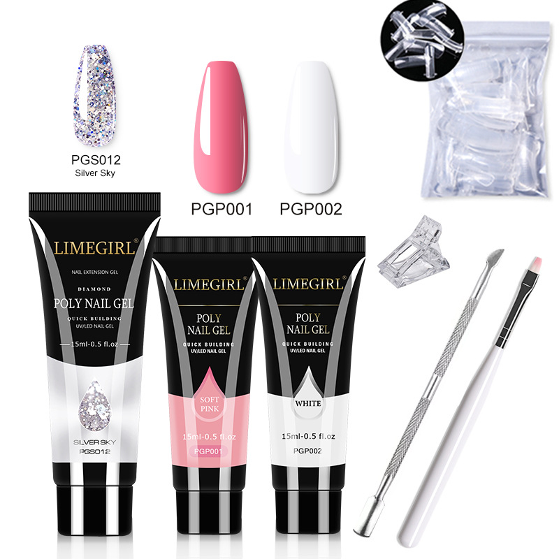 Kit de Herramientas de Gel de Extensión de Uñas de Cristal, Extensión Rápida, Modelo de Cristal, Tres Tubos de Gel, Gel UV, Transfronterizo