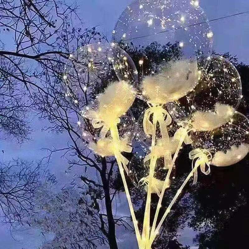 Hype transparent bubble ball with feather design, light-up model, glowing for night market photography, children's hype balloons wholesale