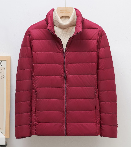 Burgundy women's stand collar