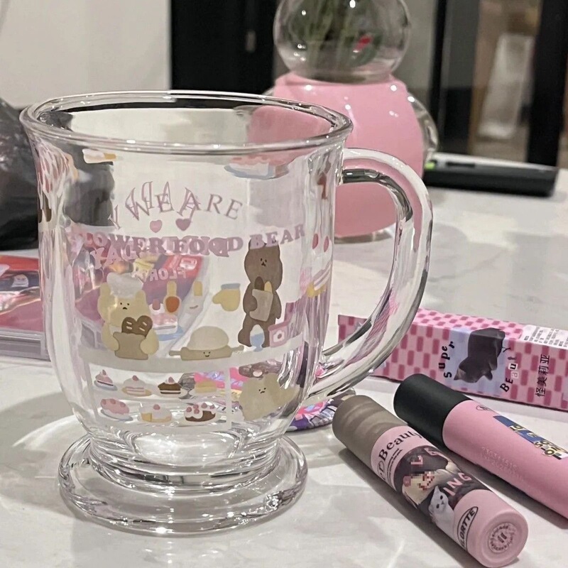 かわいいクマのケーキガラス、見栄えの良い火傷防止デザイン、漫画カップ、大容量のポータブルドリンクカップ|undefined
