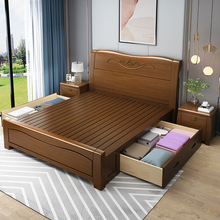 实木床1.8米现代简约双人床1.5米主卧婚床家用高箱储物收纳床工厂
