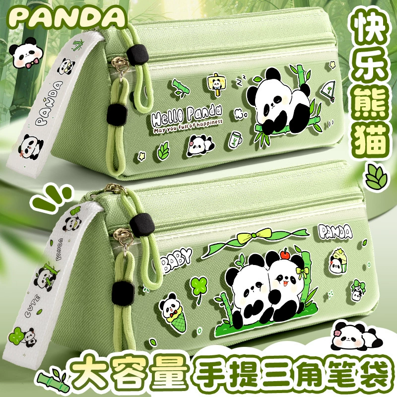 Cartoon cute capacious triangular universal pencil case for students, panda, primary and secondary school