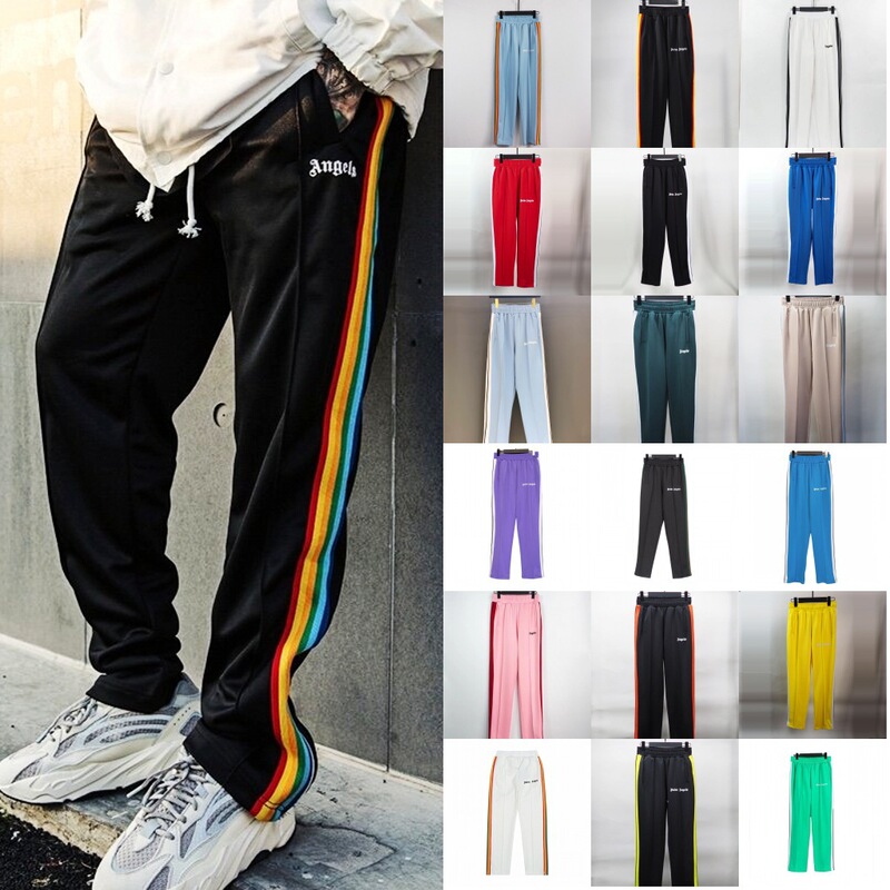 PA Angel Fashion Brand Side Rainbow Striped Ribbon Long Pants Palm Tree Fog High Street Three Bars Sports Pants