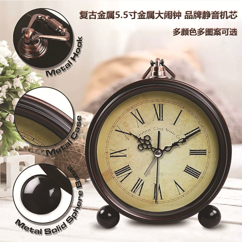 Бестселлер Amazon 5.5inch — ретро-металлические бесшумные часы-будильник в европейском стиле, легкие роскошные часы, бесшумные настольные часы для студентов, настольные часы
