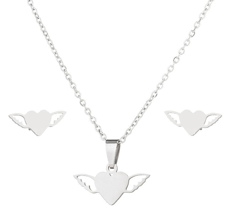 Earrings + Necklace Quantity Daily Occasion 201 Stainless Steel Material PVD Coated 18K Gold Real Gold Plated Heart Shape 201 Stainless Steel Simple Style Waterproof Non Tarnish Jewelry Set