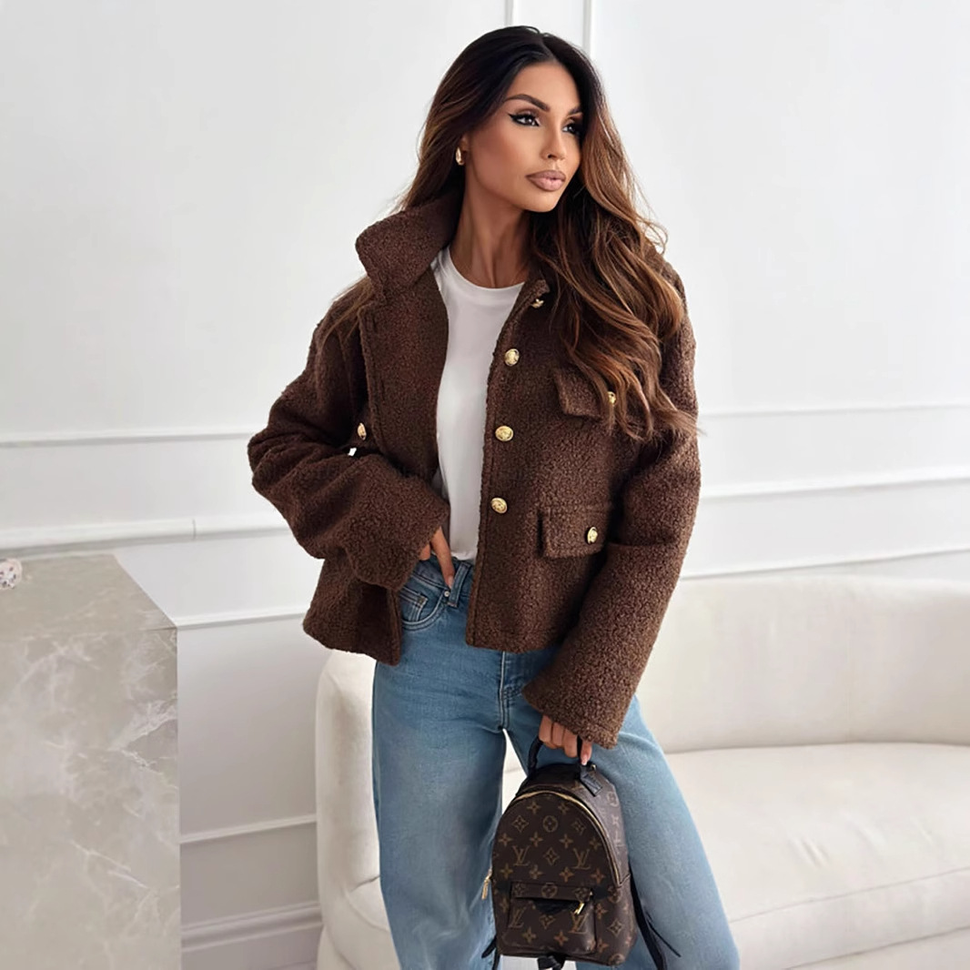 2025 European and American Export Amazon Russia Cross-Border Women's Spring Clothing New Lamb Velvet Jacket Cotton Outwear Top