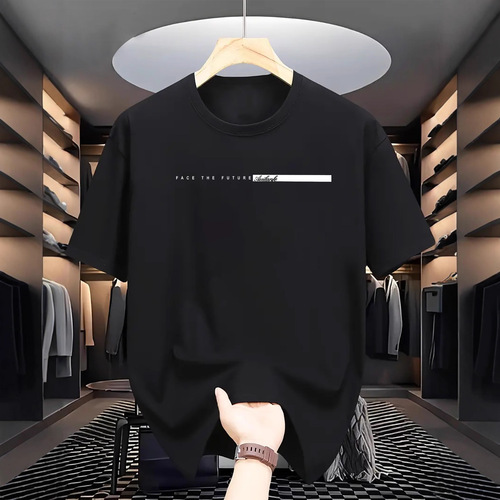 Men's Pure Cotton Casual Loose Fit Large Letter Print Crew Neck Short Sleeve T-Shirt Top Streetwear Suitable For Both Men And Women