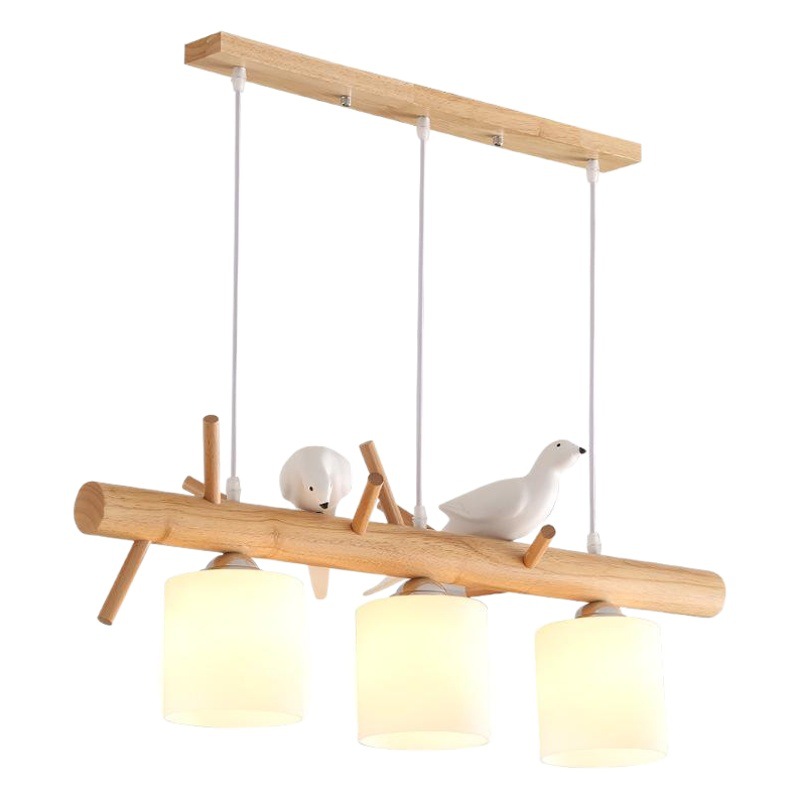 Lámpara de madera maciza nórdica lámpara de comedor moderna sala de té minimalista lámpara LED lámpara de registro japonés pájaro creativo personalizado