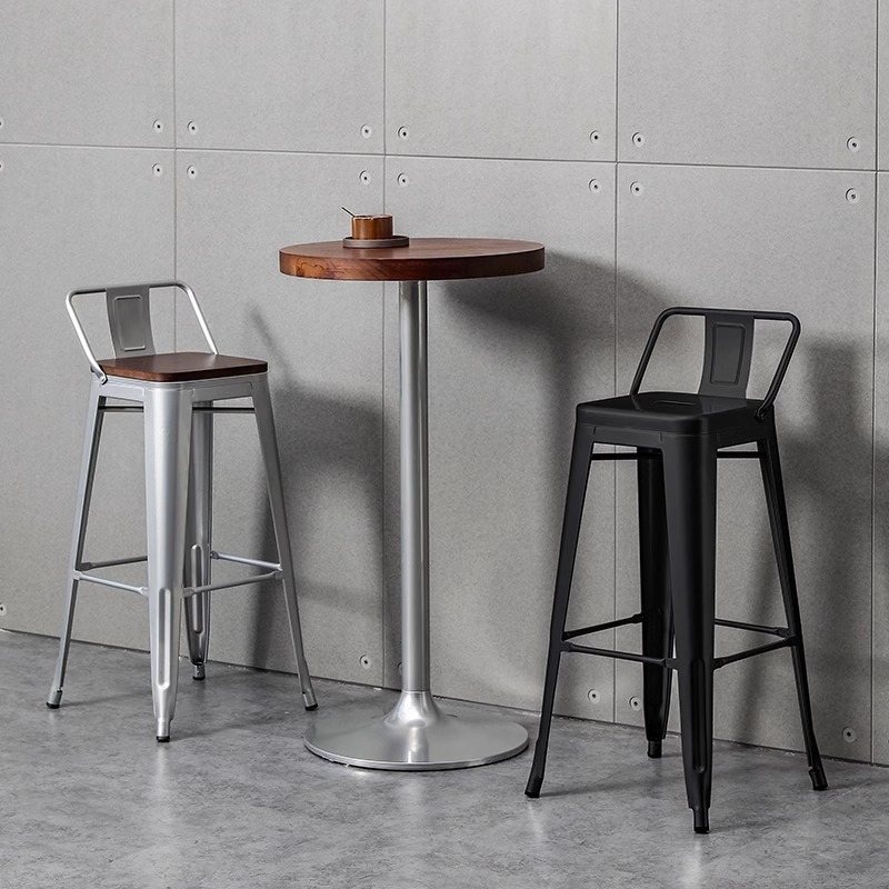 Silla de bar minimalista moderna con taburete alto, madera maciza, para caja registradora