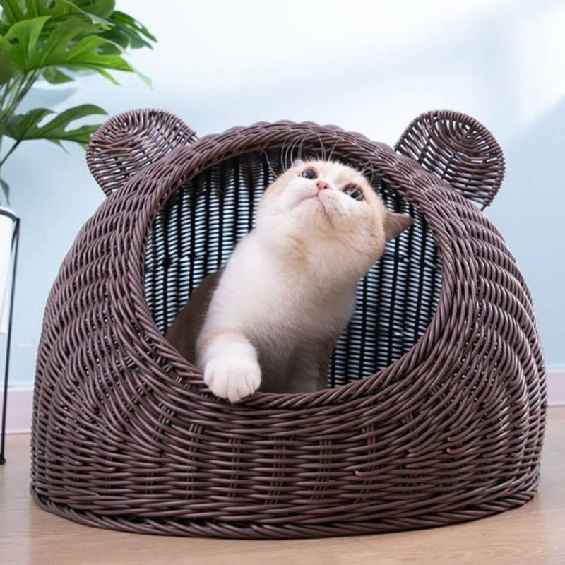 藤编猫窝狗窝宠物窝纯手工编织可水洗别墅PP藤条猫窝四季通用包邮|undefined